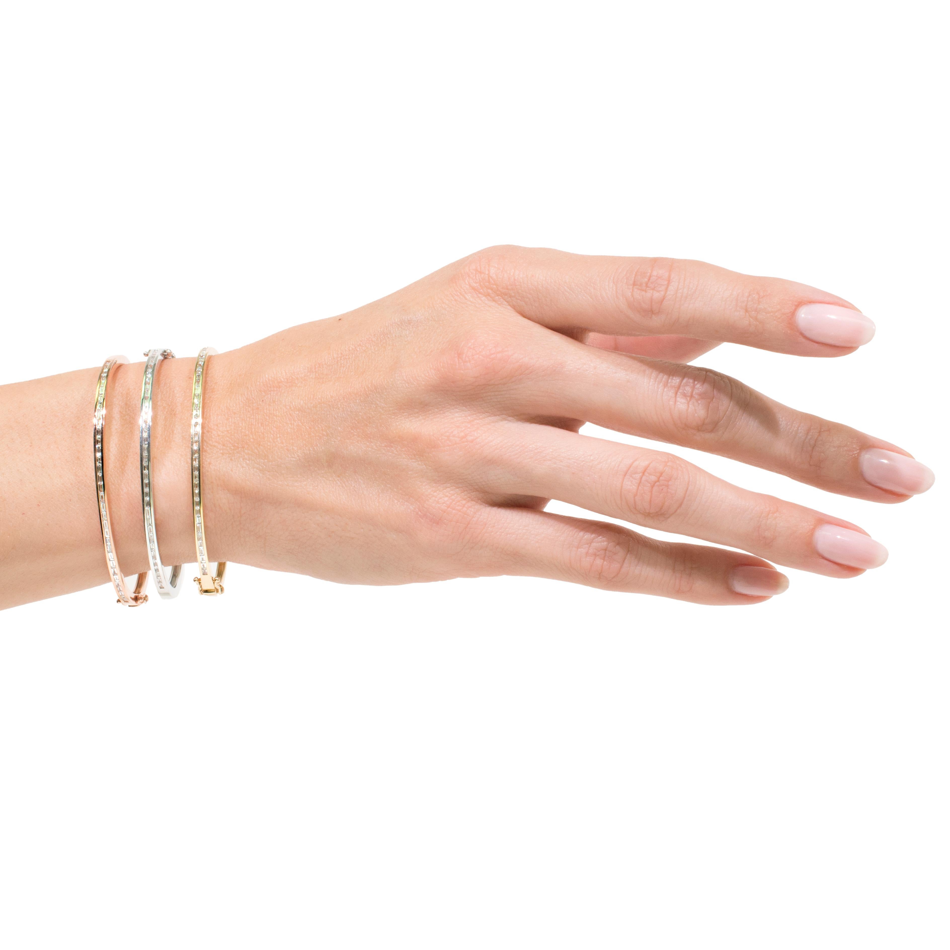 Bracelet jonc en or rose 14 carats avec diamants baguettes de 0,60 carat Unisexe en vente