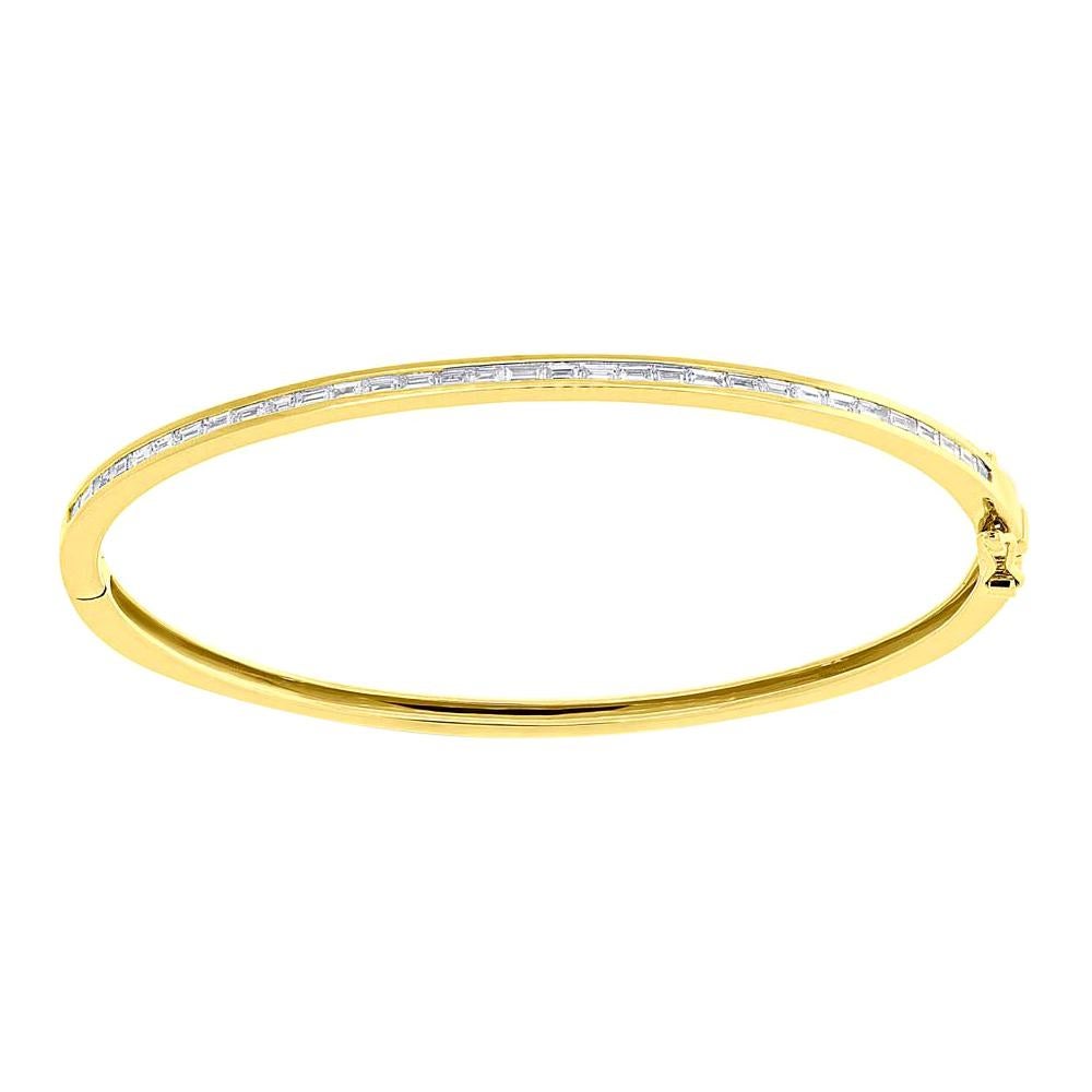 Bracelet jonc en or jaune 14 carats avec diamants baguettes de 0,60 carat