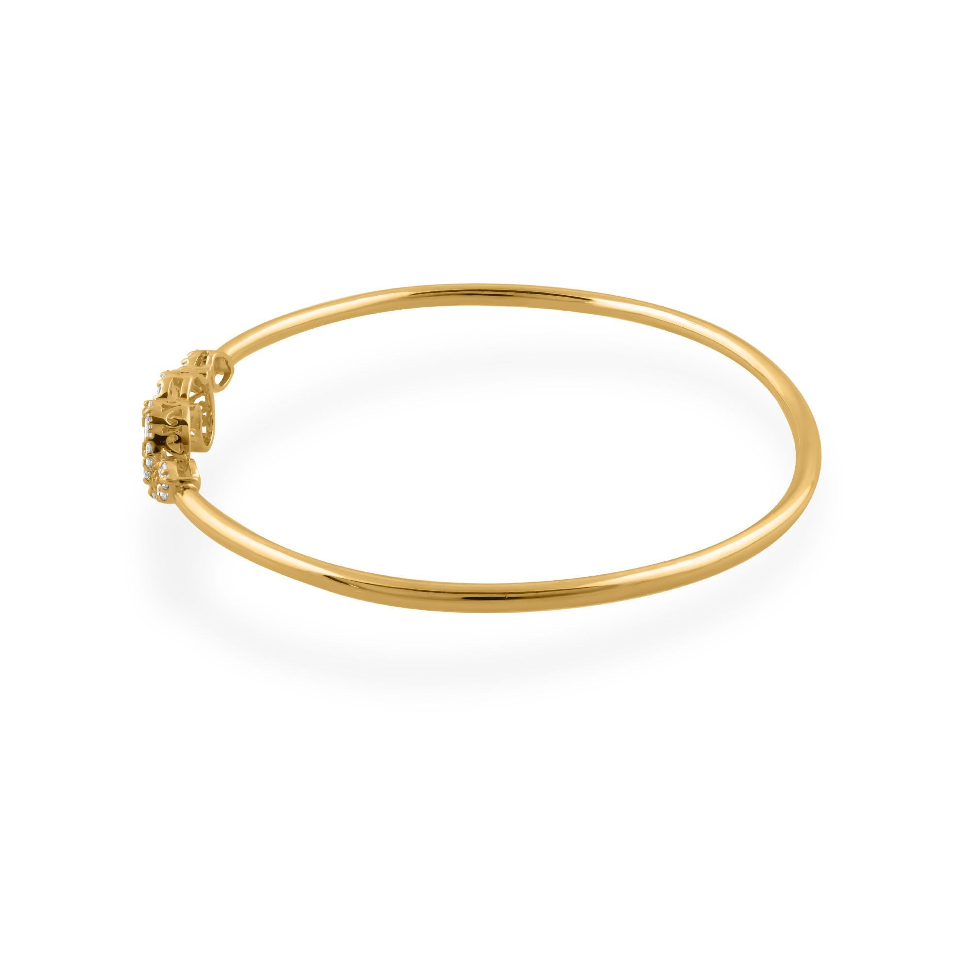 Modern 0.60 Carat Baguette Diamond Cuff Bangle Bracelet 14 Karat Yellow Gold Jewelry For Sale