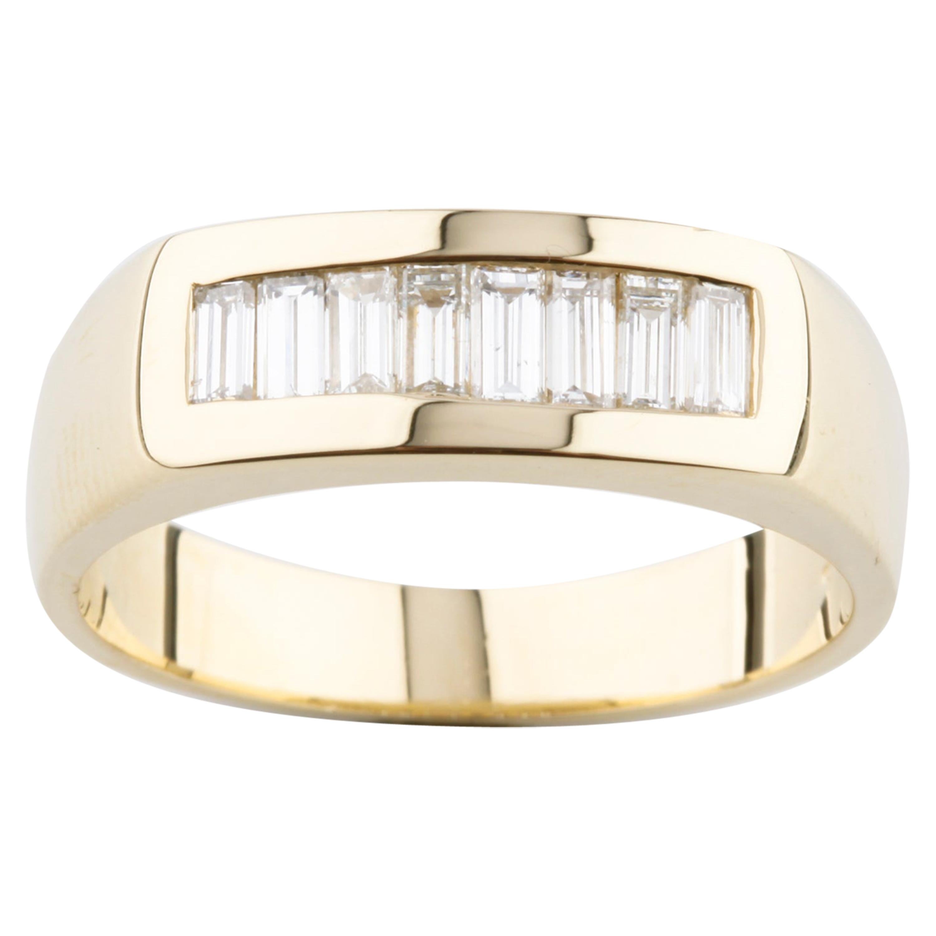 0.60 Carat Baguette Diamond Plaque Ring in Yellow Gold For Sale