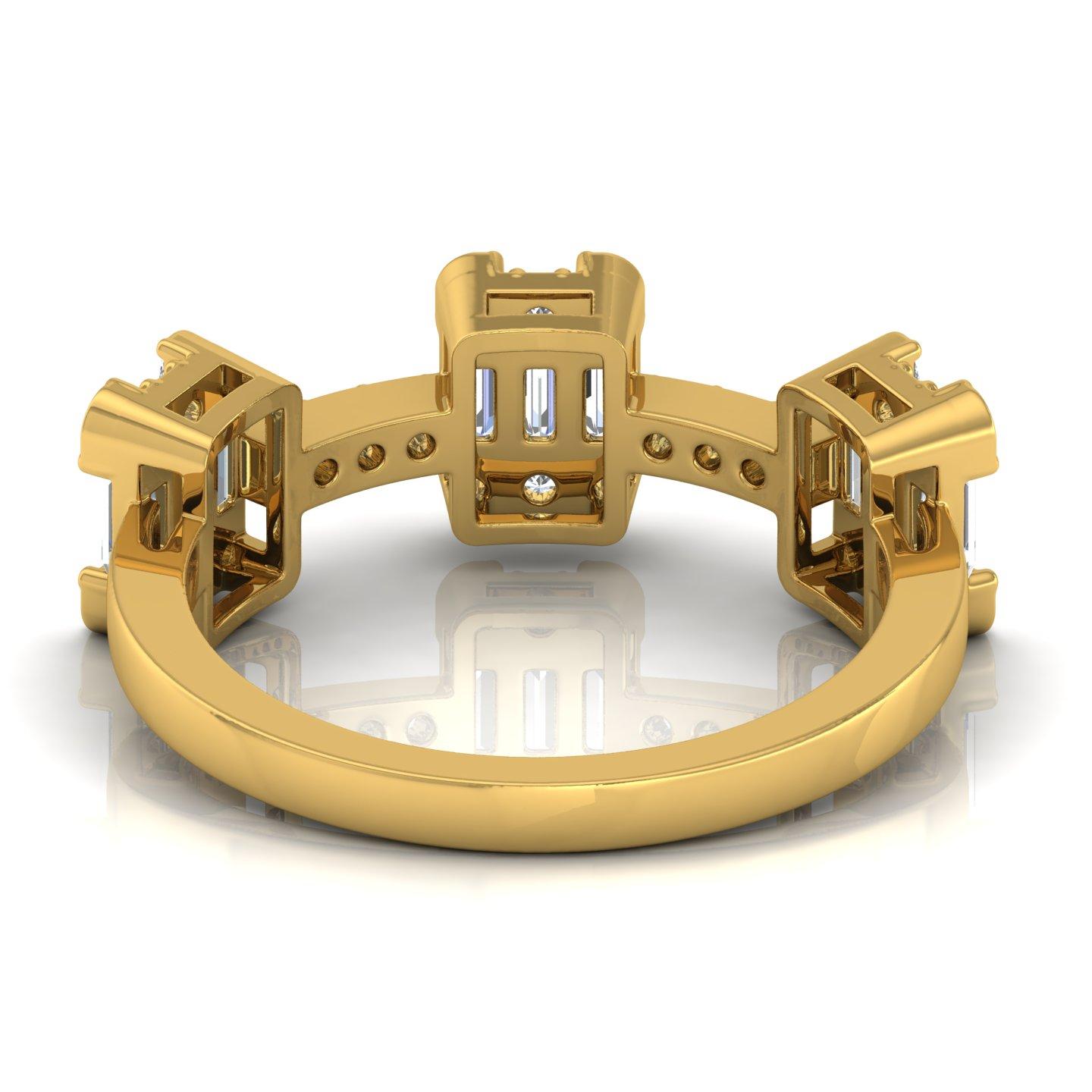 Baguette Cut 0.60 Carat Baguette & Round Diamond Ring 18 Karat Yellow Gold Handmade Jewelry For Sale