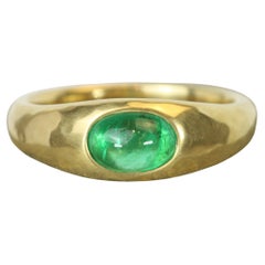 0.60 Carat Cabochon Cut Emerald Gypsy Ring in 18K Yellow Gold Handmade
