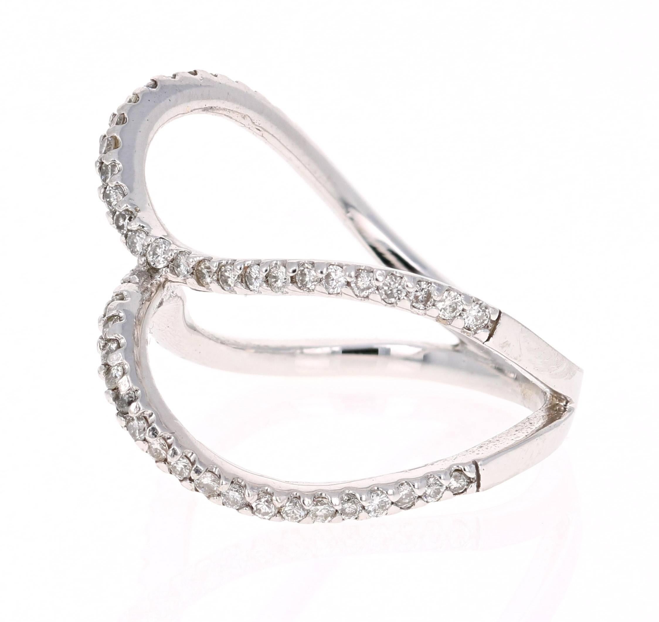 Modern 0.60 Carat Diamond 14 Karat White Gold Cocktail Ring For Sale