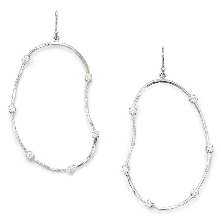 Modern Susan Lister Locke Oyster Earrings with 0.60 Carat Diamonds in 18K White Gold For Sale