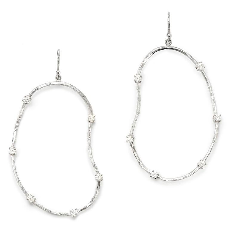 Brilliant Cut Susan Lister Locke Oyster Earrings with 0.60 Carat Diamonds in 18K White Gold For Sale