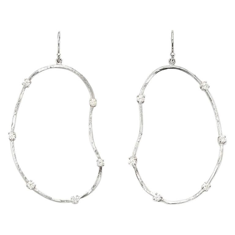 Susan Lister Locke Oyster Earrings with 0.60 Carat Diamonds in 18K White Gold For Sale
