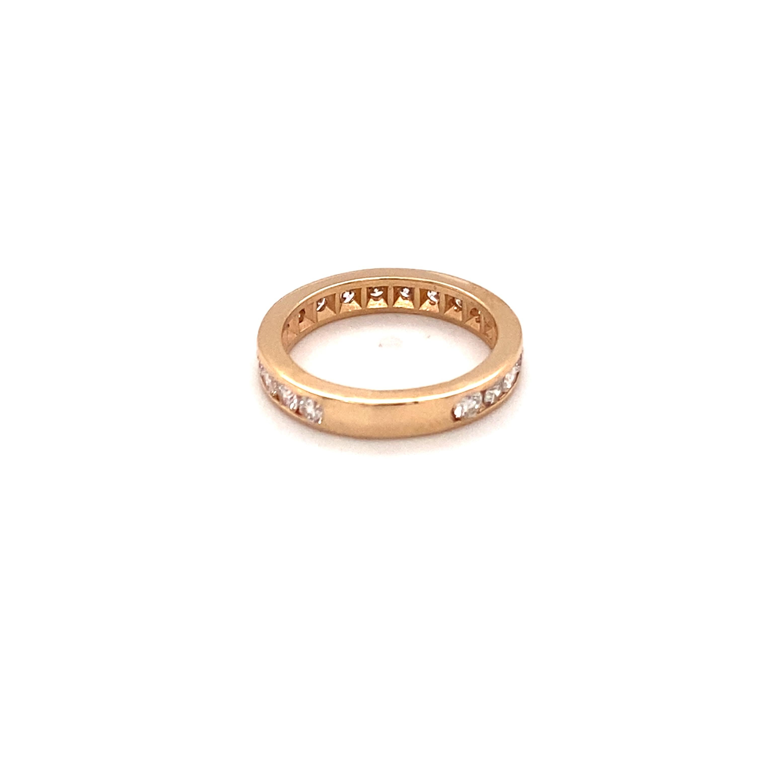 Item Details:
Metal Type: 18 Karat Yellow Gold
Weight: 3.3 grams
Size: 4.5 (can be sized up or down 1 size)

Diamond Details:
Cut: Round Brilliant
Carat: .60 Carat Total Weight 
Color: G-H
Clarity: VS-SI

Item Features:
This beautiful modern ring is