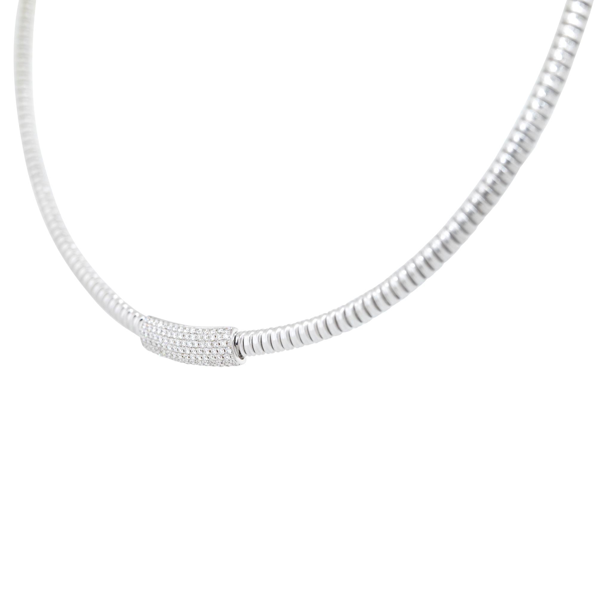 Moderne 0.60 Carat Diamond Bar Ribbed Collar Necklace 18 Karat In Stock en vente