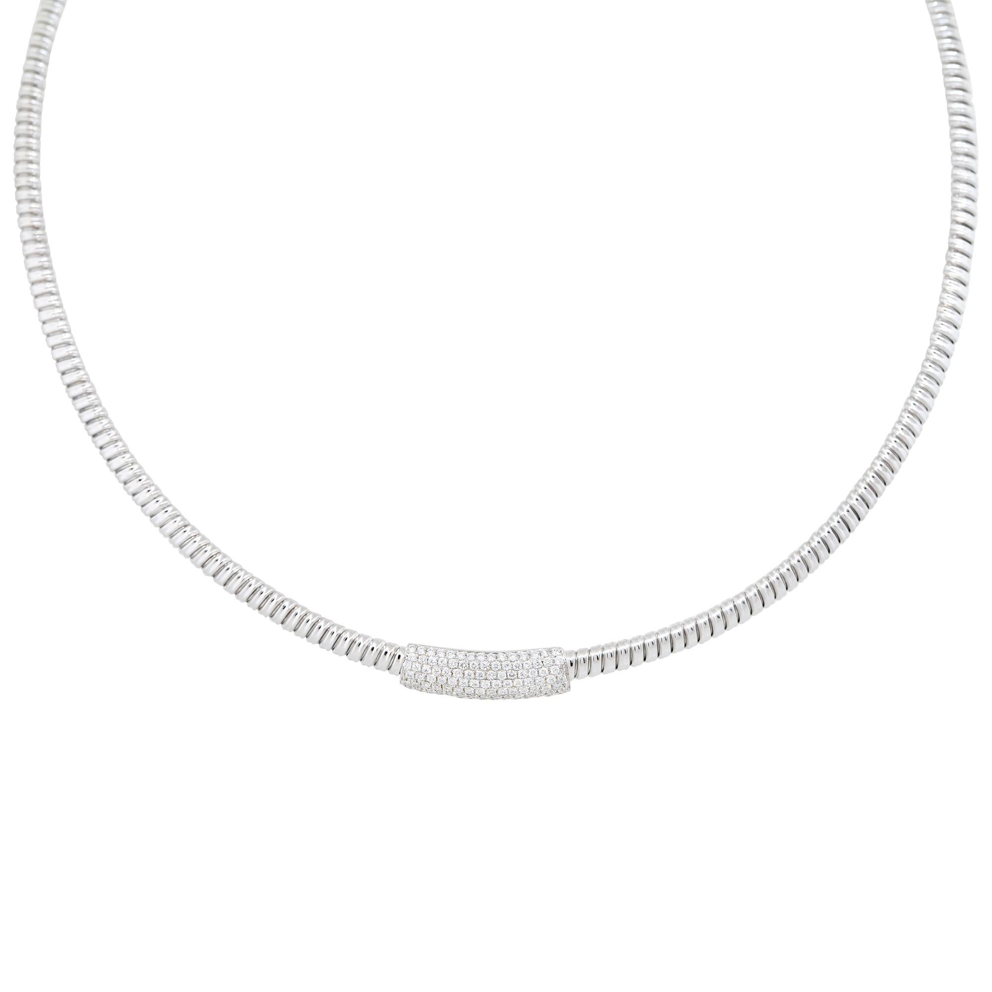 Taille ronde 0.60 Carat Diamond Bar Ribbed Collar Necklace 18 Karat In Stock en vente