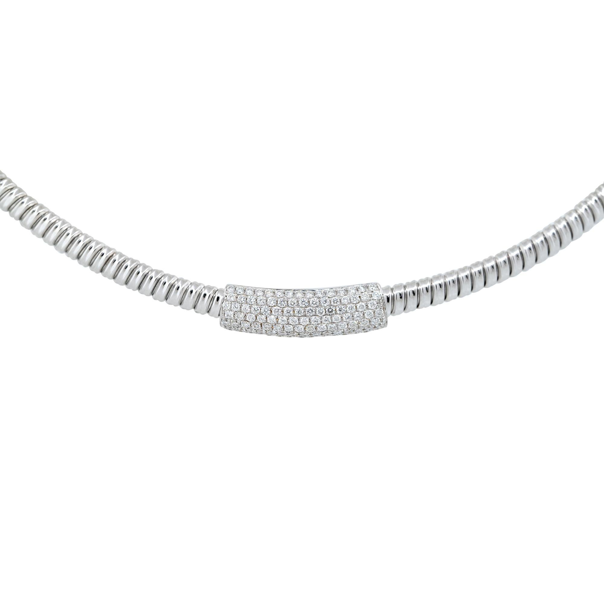 0.60 Carat Diamond Bar Ribbed Collar Necklace 18 Karat In Stock In Excellent Condition For Sale In Boca Raton, FL