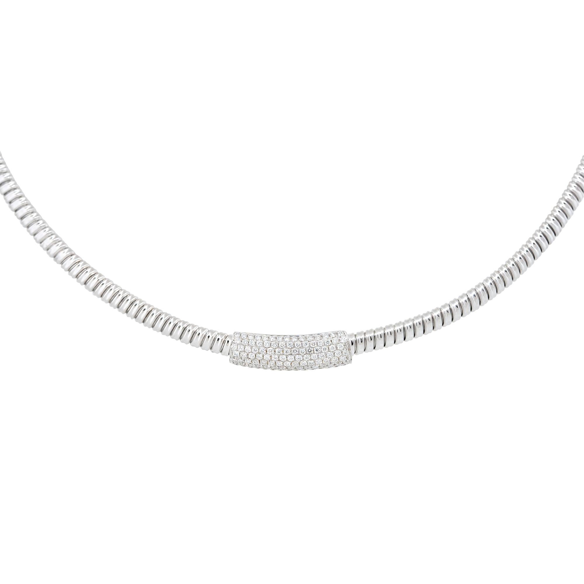 Women's 0.60 Carat Diamond Bar Ribbed Collar Necklace 18 Karat In Stock For Sale