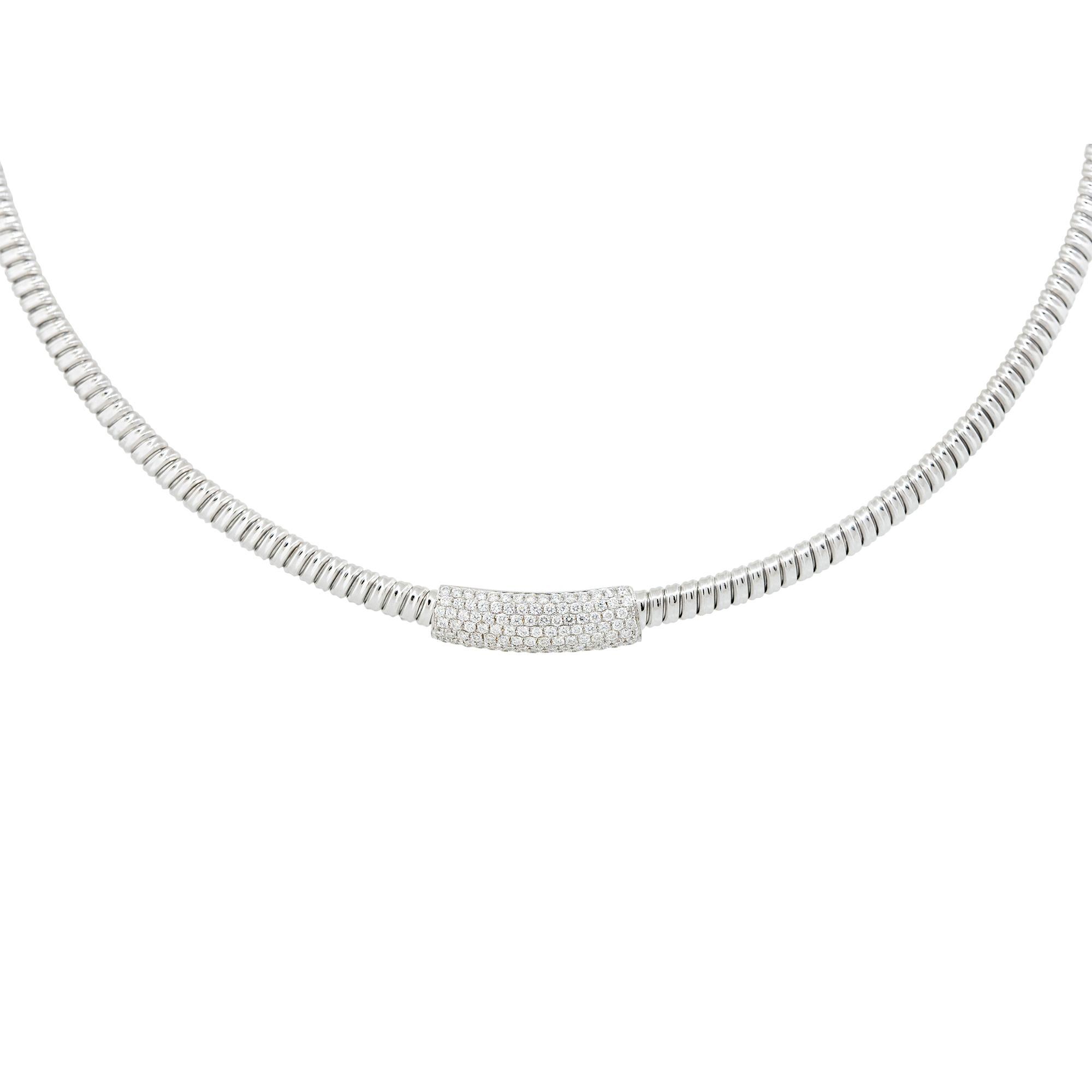0.60 Carat Diamond Bar Ribbed Collar Necklace 18 Karat In Stock For Sale 1