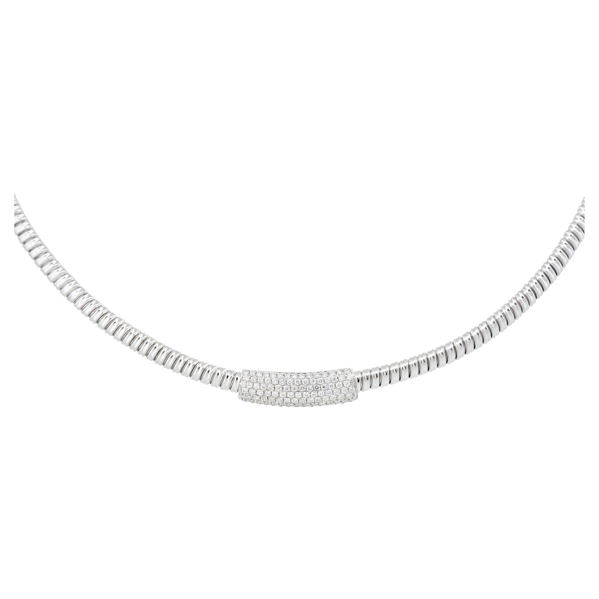 0.60 Carat Diamond Bar Ribbed Collar Necklace 18 Karat In Stock For Sale