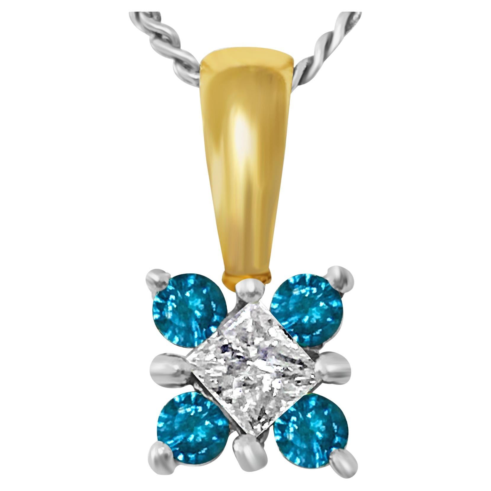 0.60 carat Diamond & Blue Diamond in 14k Gold Pendant For Sale