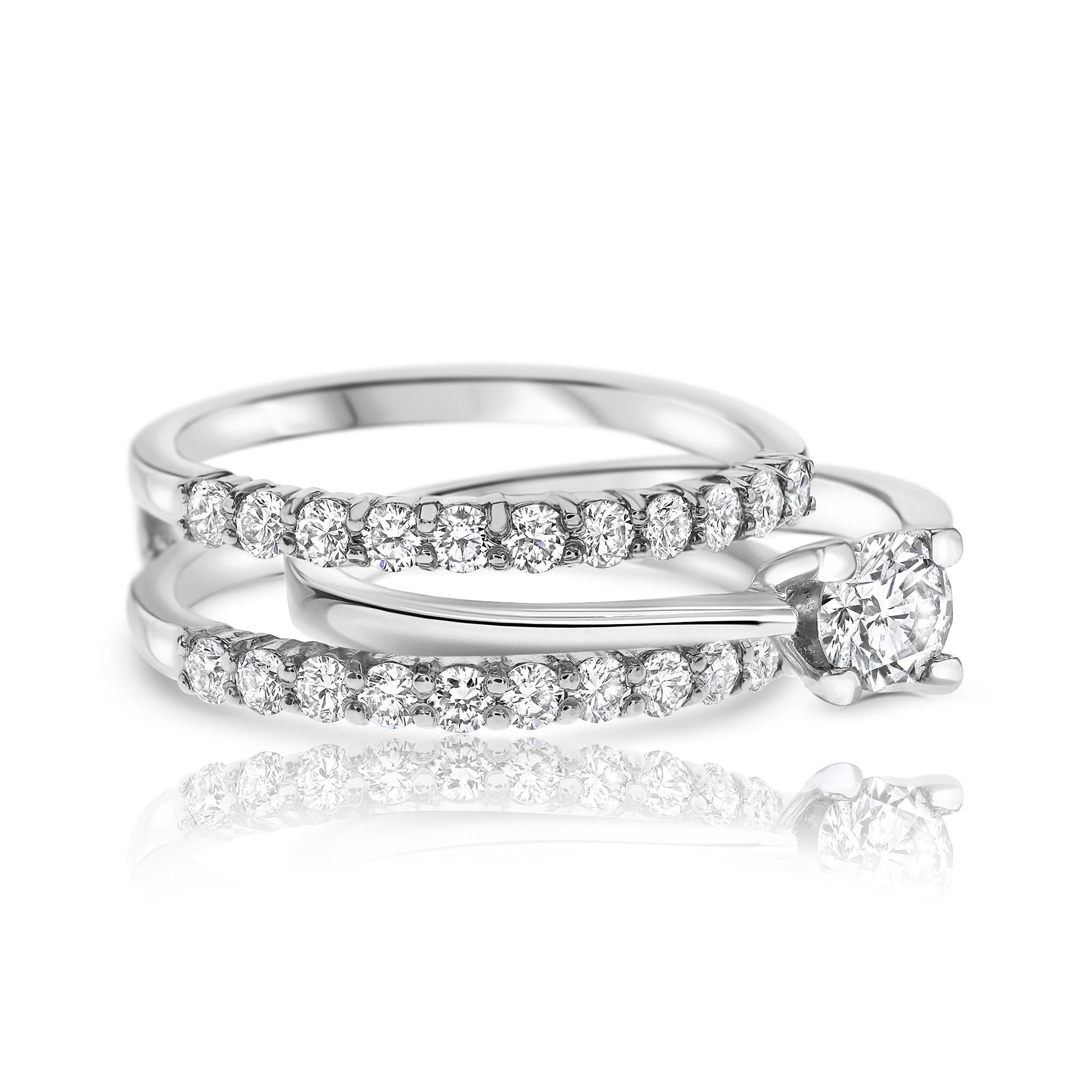 Im Angebot: 0,60 Karat Diamant-Doppelband-Hochzeitsring aus 14k Weißgold Shlomit Rogel () 4