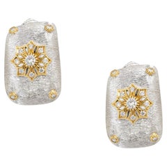 0.60 Carat Diamond Flower Wide Huggie Earrings 18 Karat in Stock