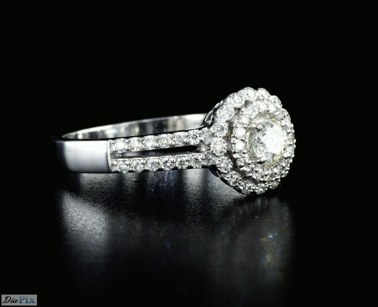 Art Deco 0.60 Carat Diamond Halo Engagement Ring 14K White Gold