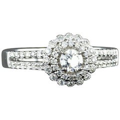 0.60 Carat Diamond Halo Engagement Ring 14K White Gold