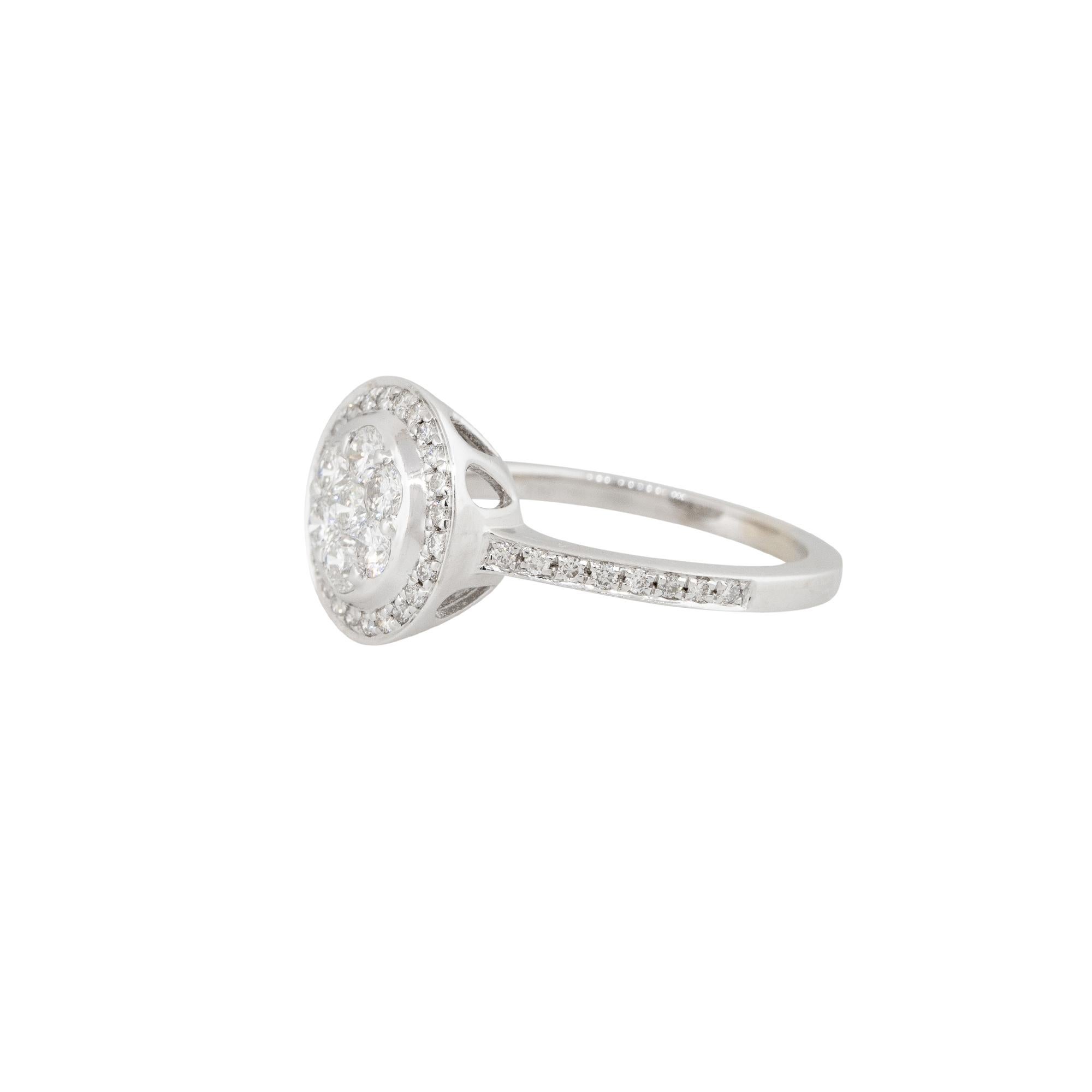 Women's 0.60 Carat Diamond Mosaic Cluster Halo Ring 18 Karat in Stock For Sale