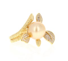 South Sea Gold Pearl Diamond Yellow Gold Statement Ring