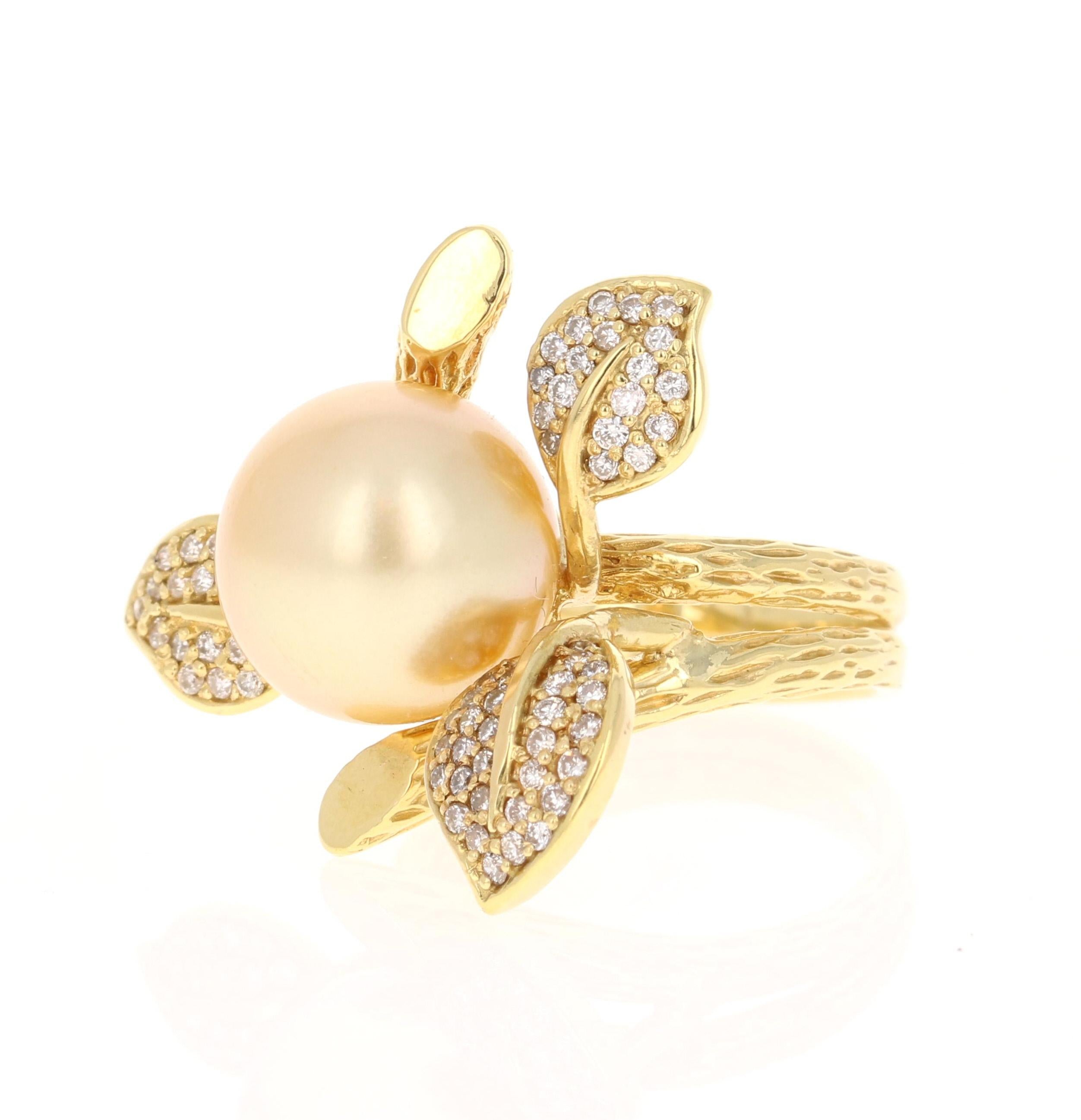 Contemporary South Sea Gold Pearl Diamond Yellow Gold Statement Ring For Sale