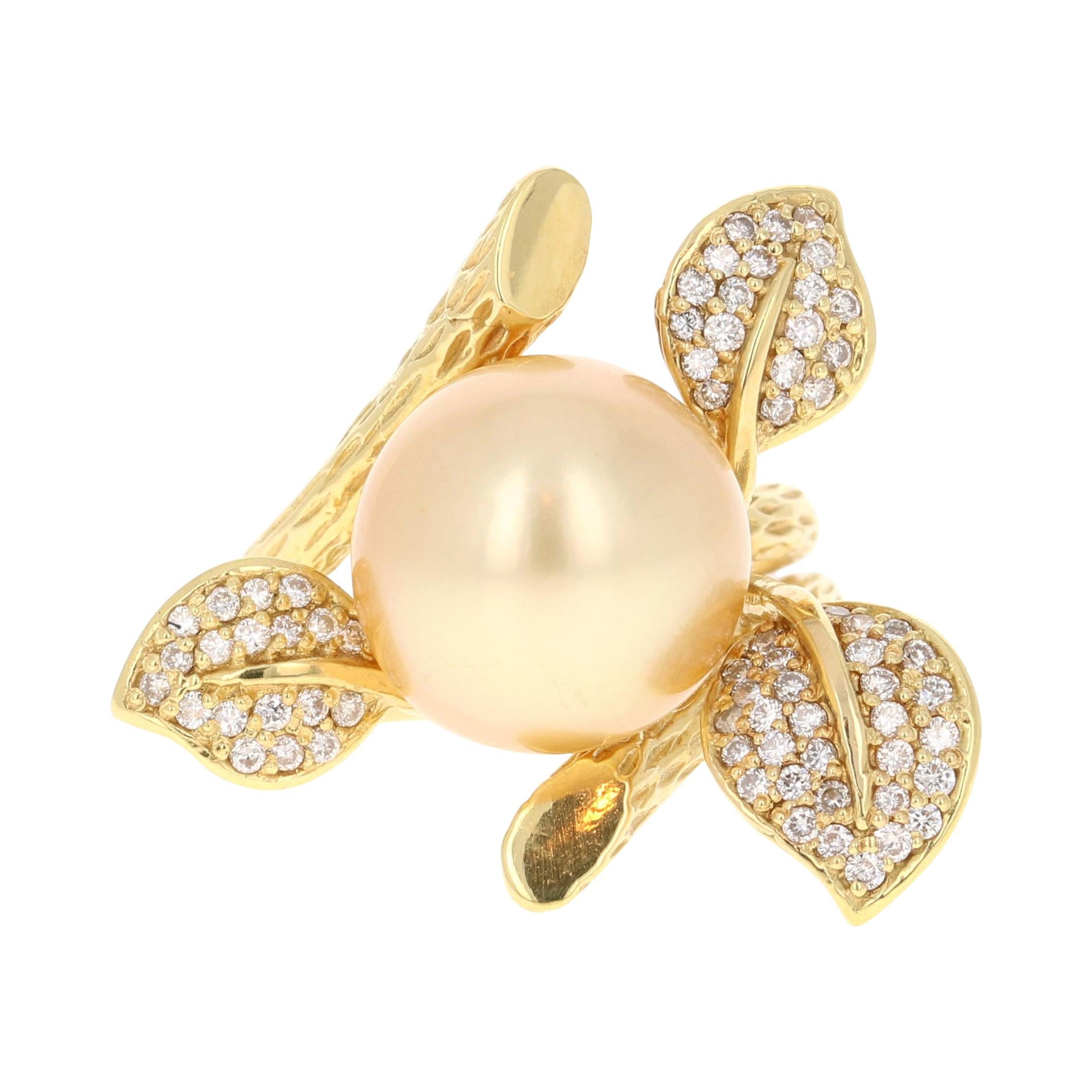 South Sea Gold Pearl Diamond Yellow Gold Statement Ring For Sale
