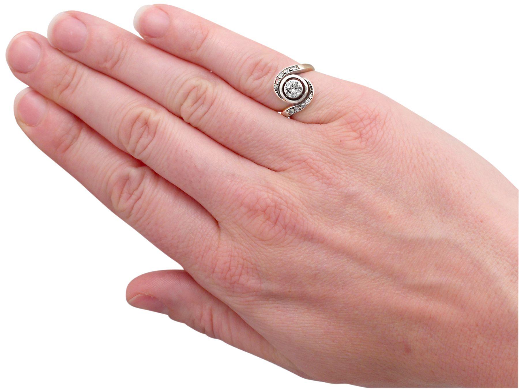 Round Cut Antique Diamond Yellow Gold Twist Ring For Sale