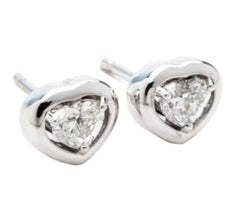 0.60 Carat E-F Color VS Heart Cut Diamond 18K White Gold Studs Earrings