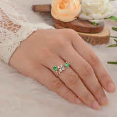 0.60 Carat Emerald 0.32 Carat Diamond Designer Ring 14 Karat White Gold Jewelry