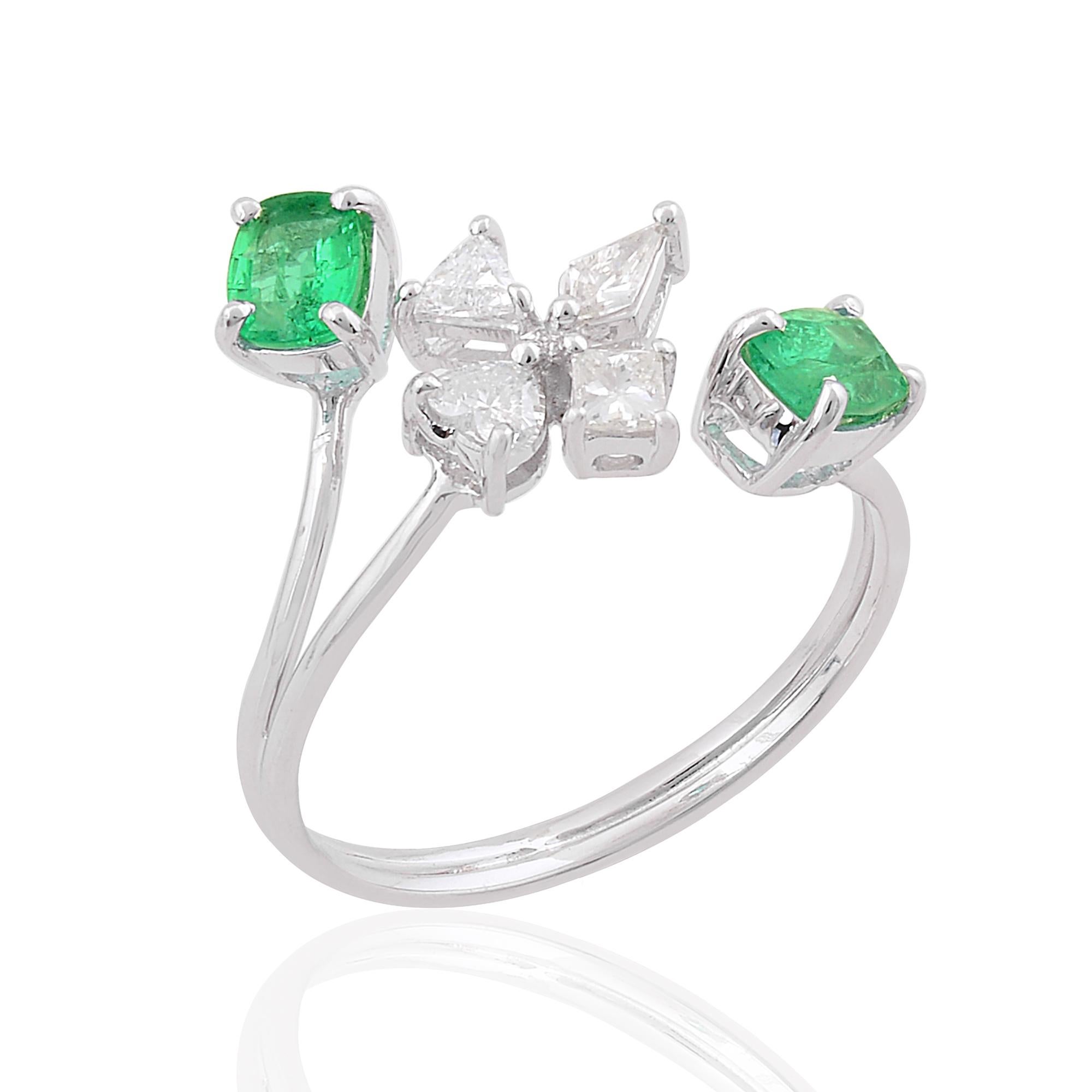 0,60 Karat Smaragd 0,32 Karat Diamant Designer Ring 18 Karat Weißgold Schmuck im Zustand „Neu“ im Angebot in Diera, Dubai