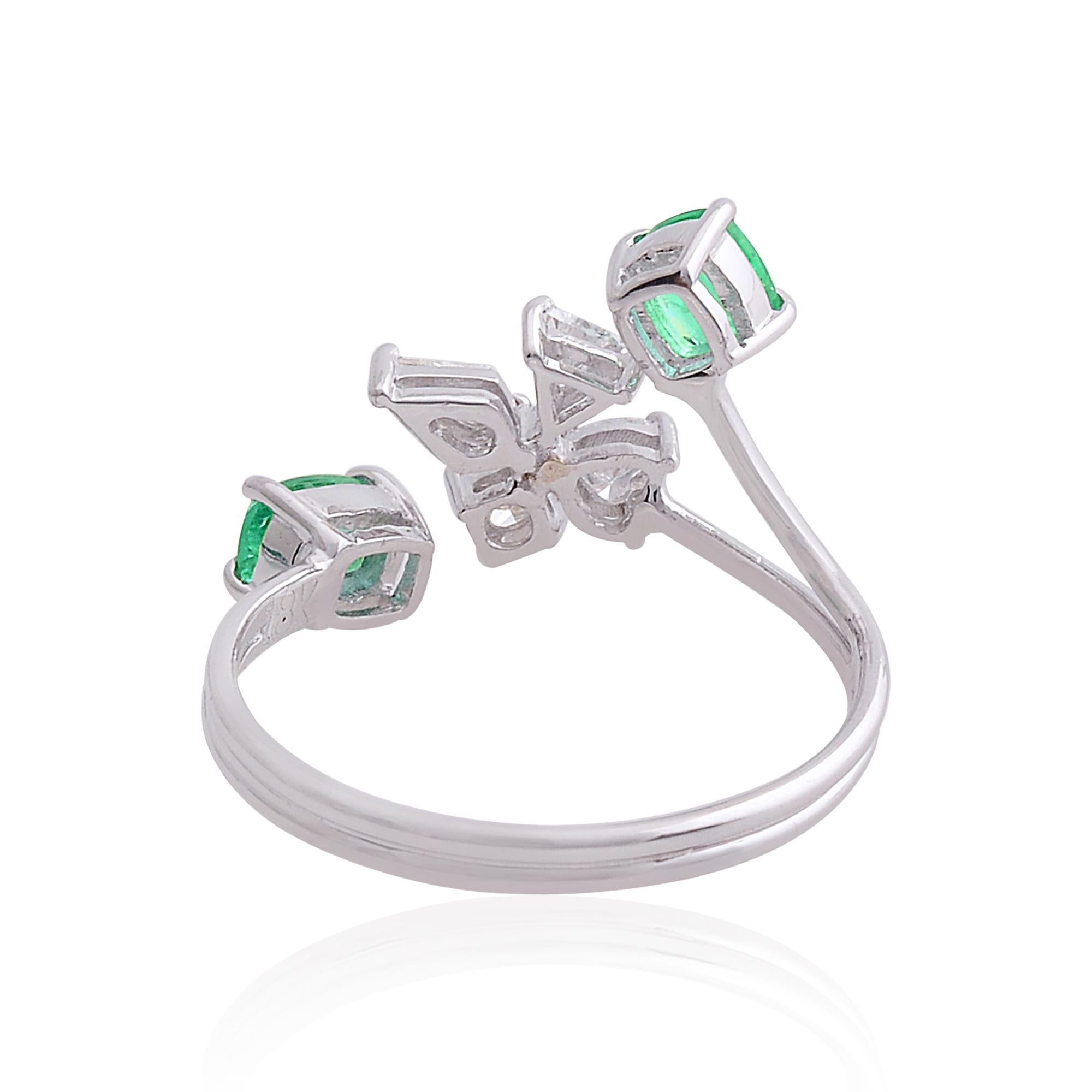0,60 Karat Smaragd 0,32 Karat Diamant Designer Ring 18 Karat Weißgold Schmuck Damen im Angebot