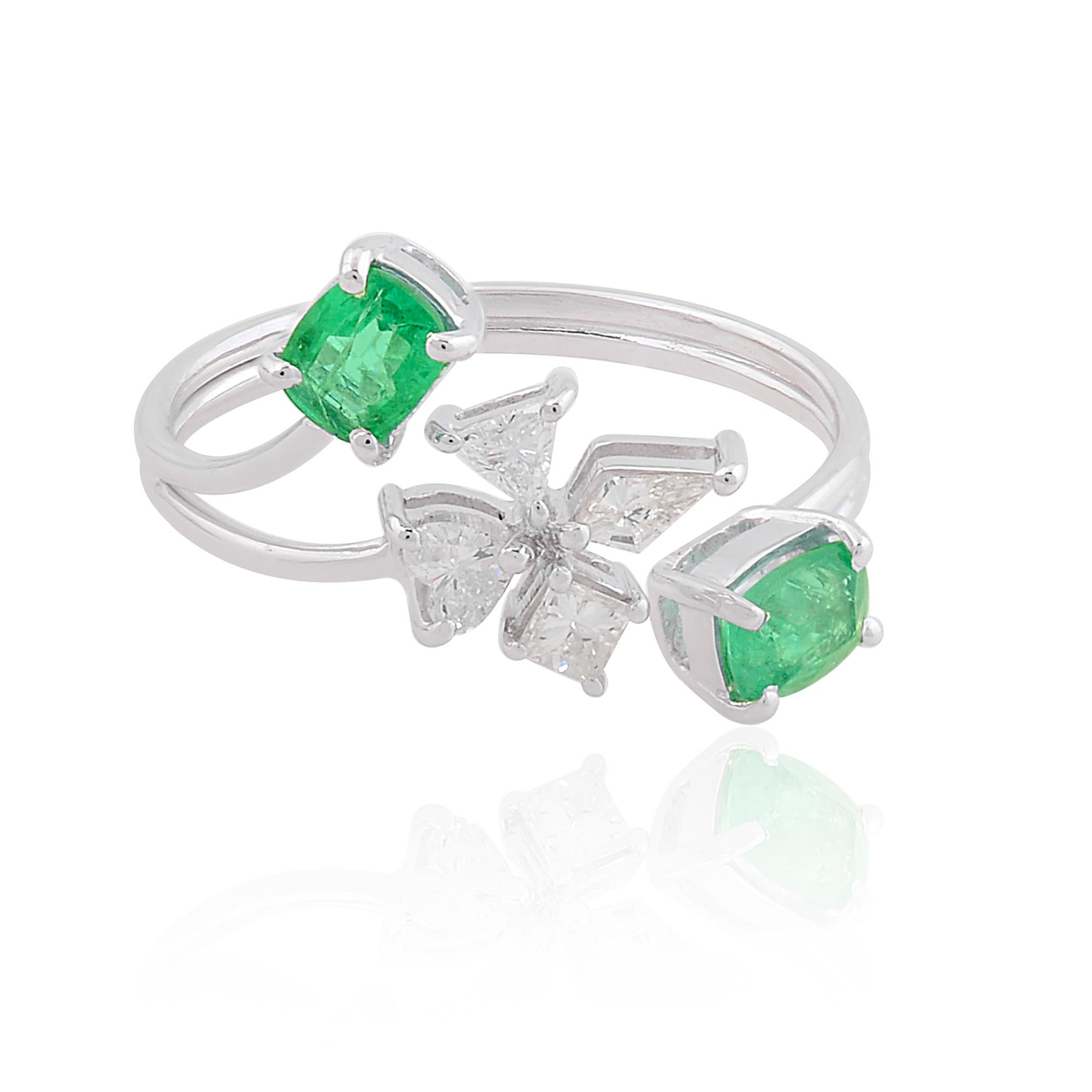 For Sale:  0.60ct Emerald 0.32ct Diamond Cocktail Ring 18K White Gold