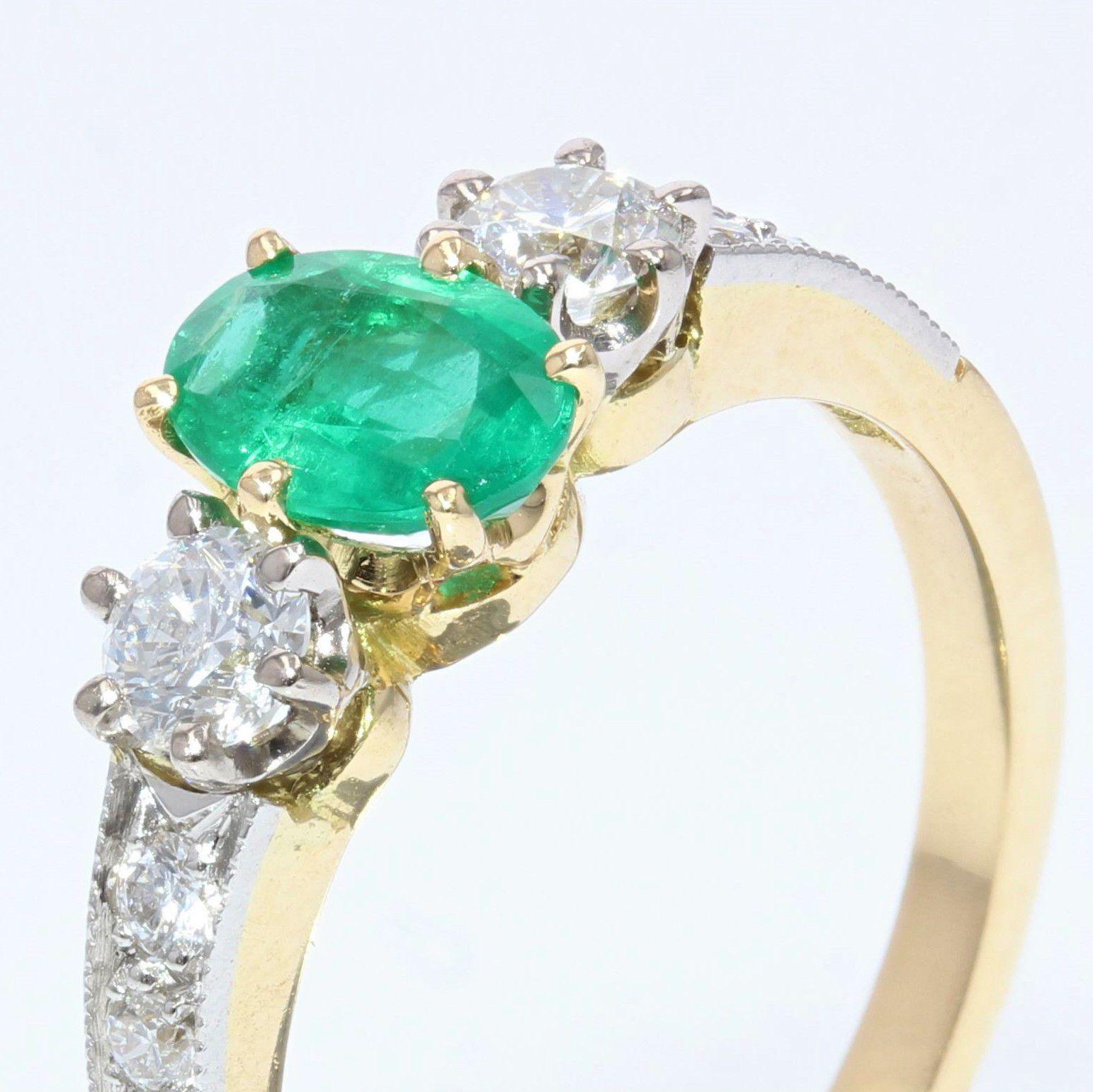 0.60 Carat Emerald Diamonds 18 Karat Yellow Gold Engagement Ring 1