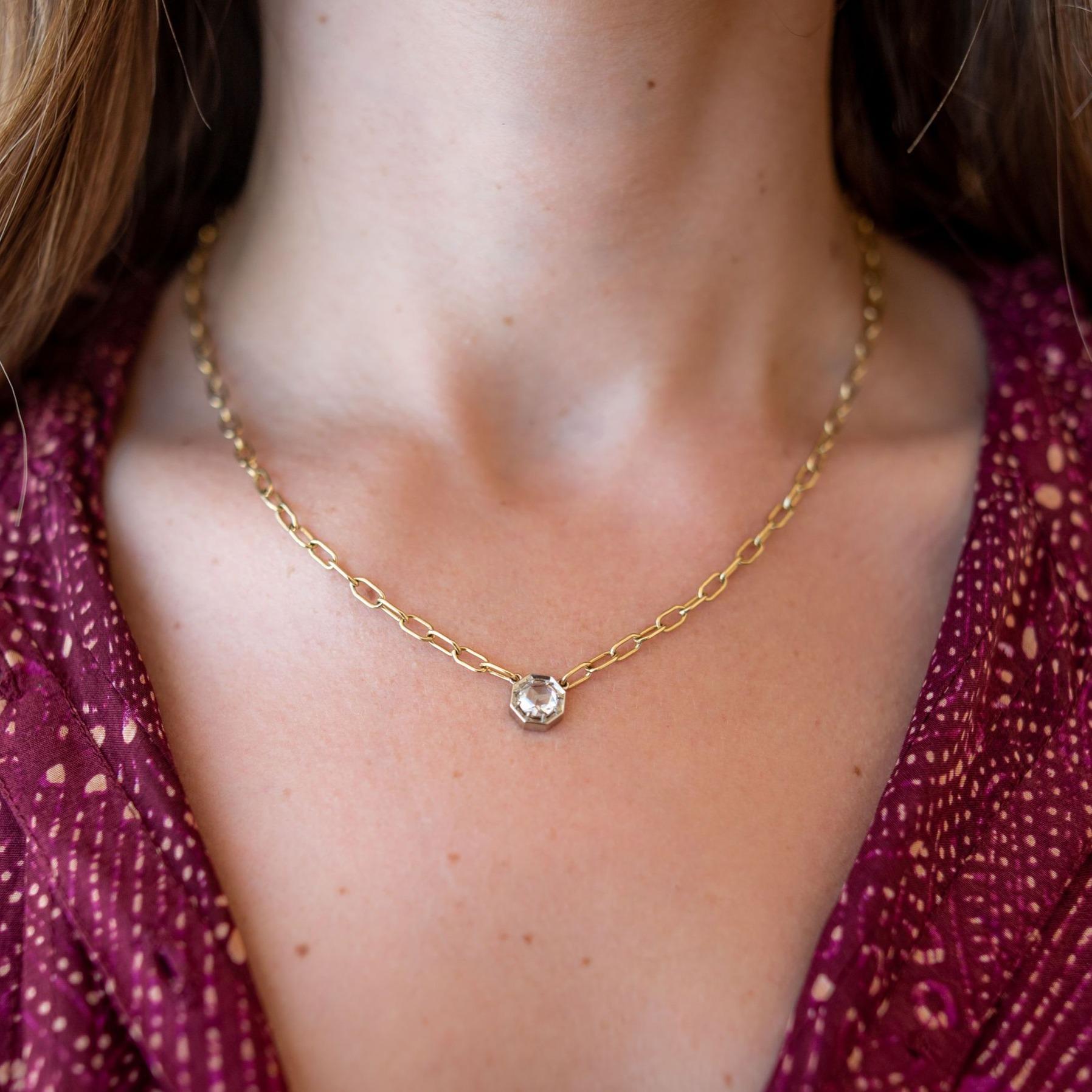 0.60 Carat GIA Certified Rose Cut Diamond on a Handcrafted 18 Karat Gold Chain In New Condition In Los Angeles, CA