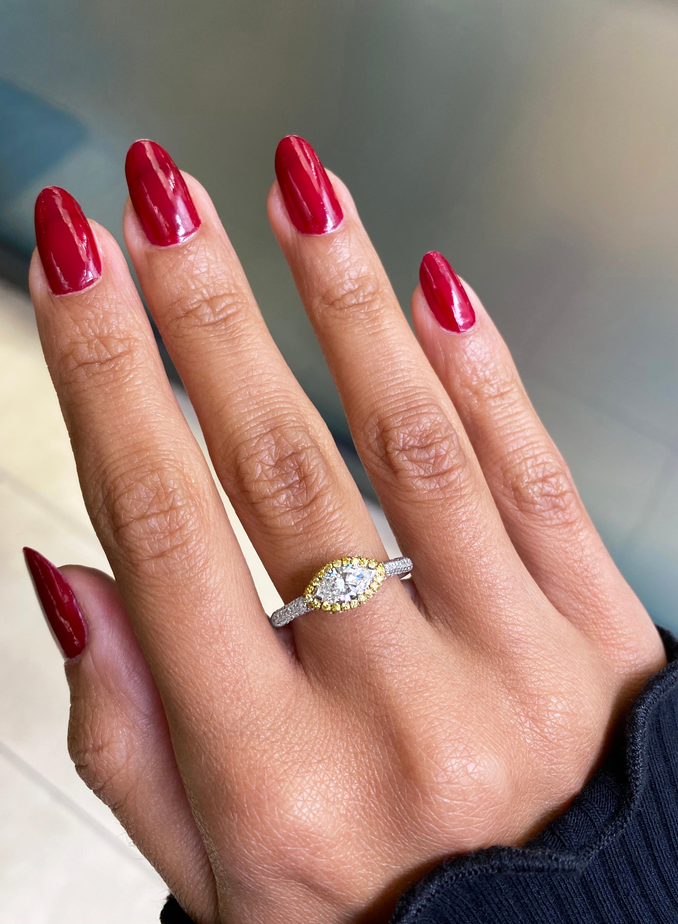 Women's 0.60 Carat Marquise Diamond Platinum & Rose Gold Halo Engagement Ring For Sale