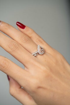 0.60 Carat Morganite Pear Cut Diamond accents 14K Two Tone Gold Bridal Ring