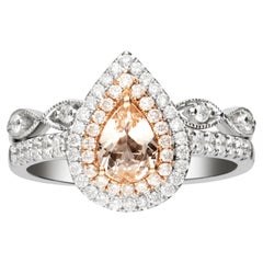 0.60 Carat Morganite Pear Cut Diamond accents 14K Two Tone Gold Bridal Ring