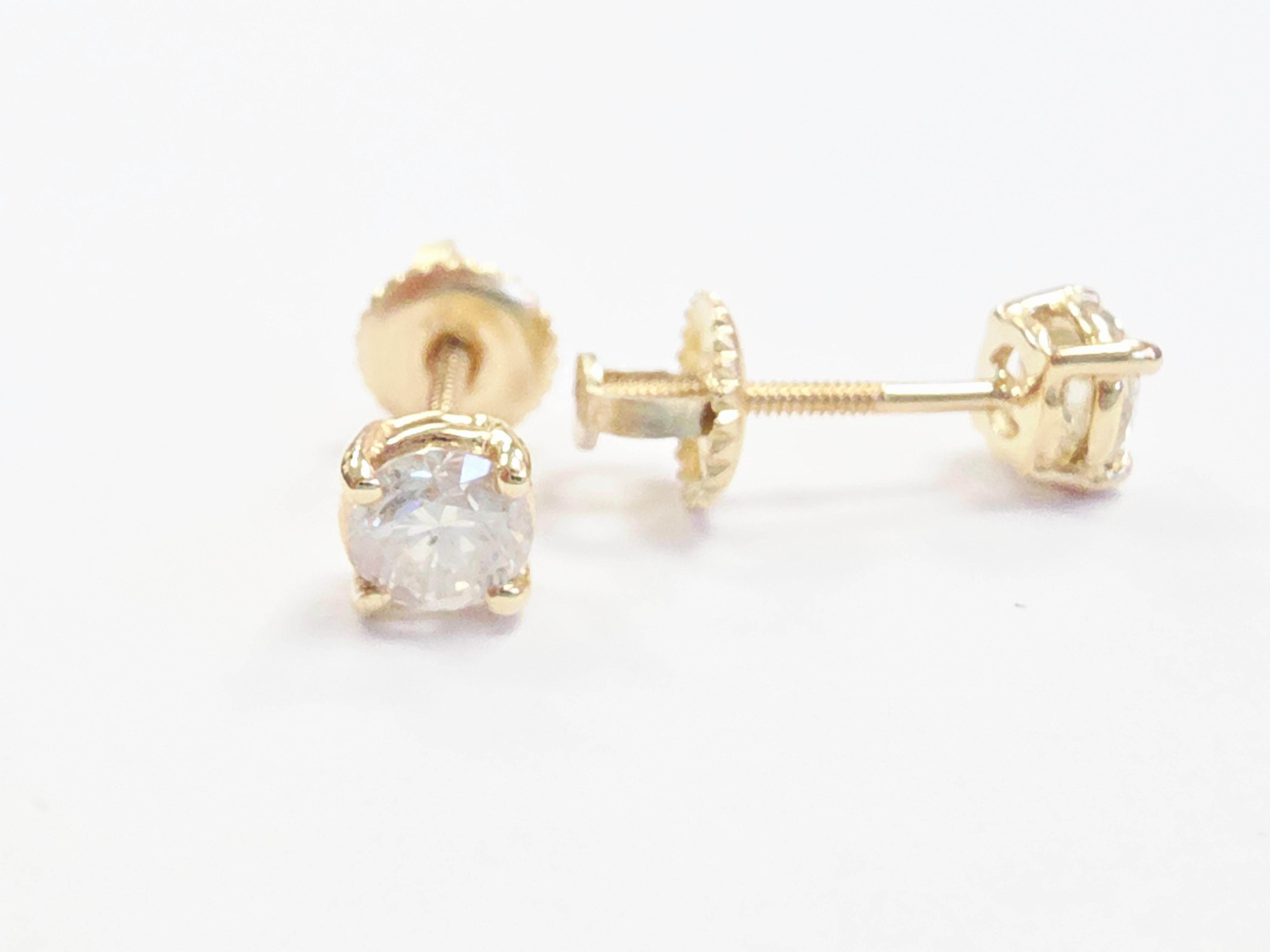 0,60 Carati Nature Brilliante Rotondo Borchie di Diamante Oro Giallo 14 Carati In condizioni Nuovo in vendita a Great Neck Plaza, NY