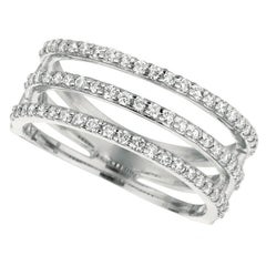 0.60 Carat Natural Diamond 3 Row Ring G SI 14K White Gold