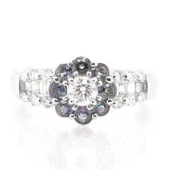 0.60 Carat Natural Diamond and Color-Change Alexandrite Ring Set in Platinum