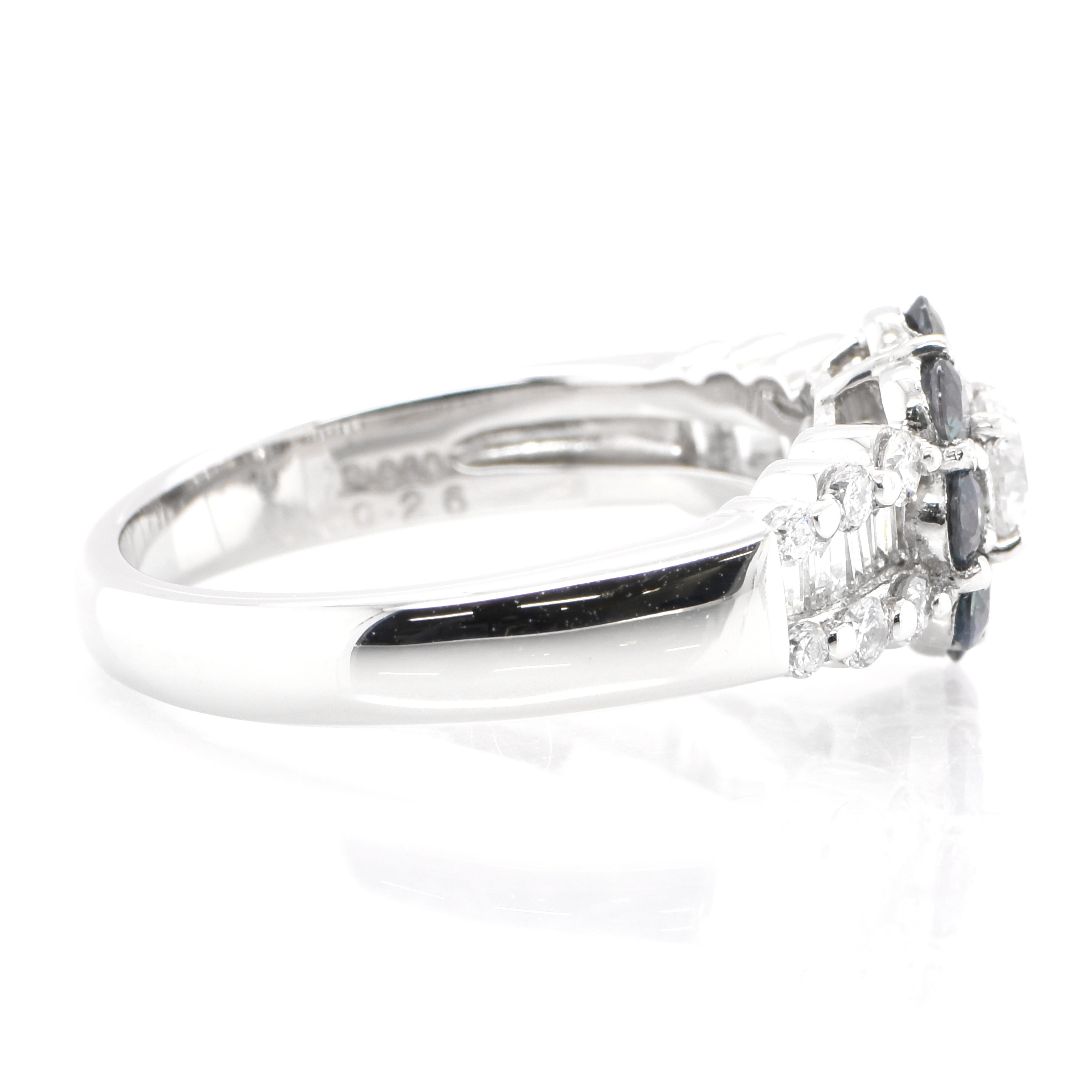 Women's 0.60 Carat Natural Diamond and Color-Change Alexandrite Ring Set in Platinum