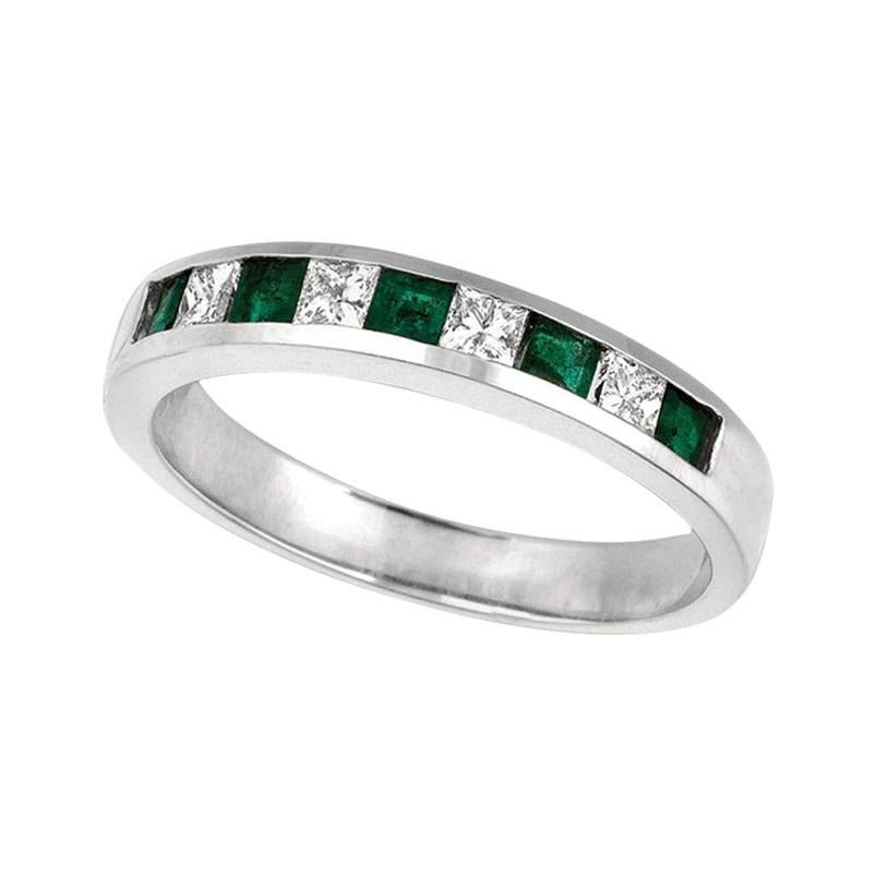 0.60 Carat Natural Diamond and Emerald Ring Band 14 Karat White Gold