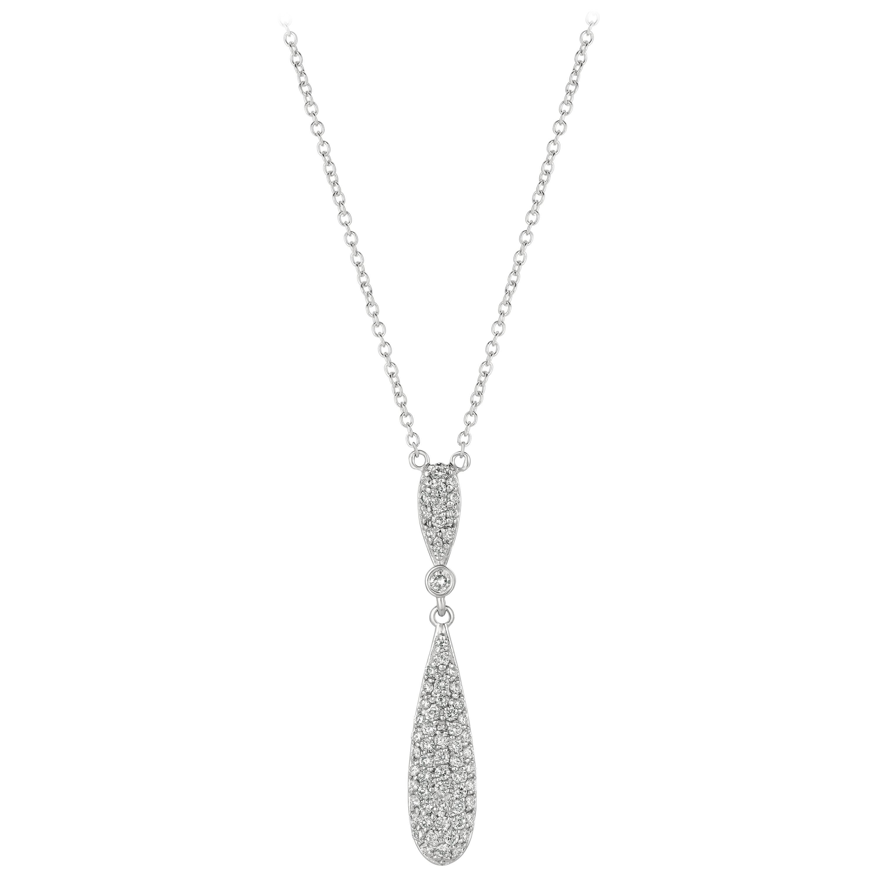 0.60 Carat Natural Diamond Drop Necklace 14 Karat White Gold G SI