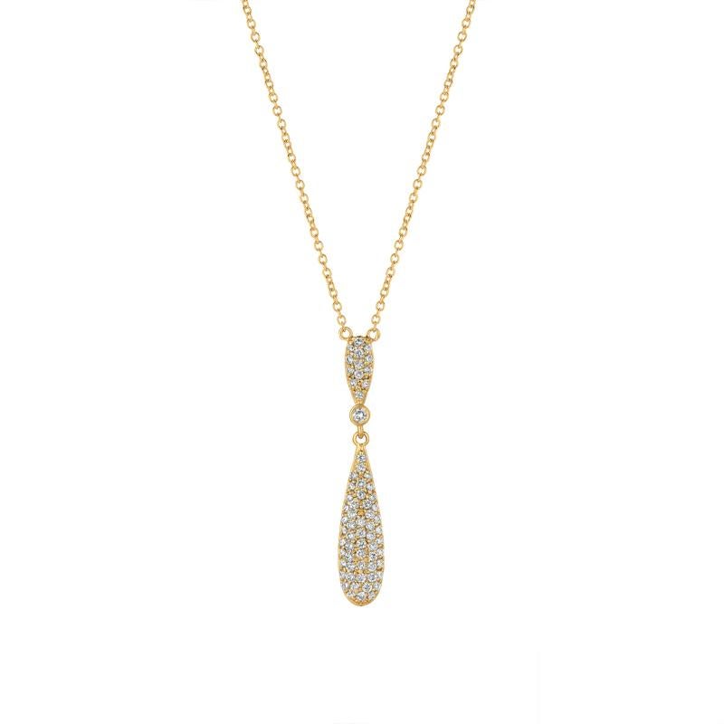 
100% Natural Diamonds, Not Enhanced in any way Round Cut Diamond Necklace  
0.60CT
G-H 
SI  
14K Yellow Gold,   Pave style , 3.2 grams 
1 3/8 inch in height, 1/4 inch in width
1 Diamond - 0.03ct, 33 Diamonds - 0.57ct

N5546Y
ALL OUR ITEMS ARE
