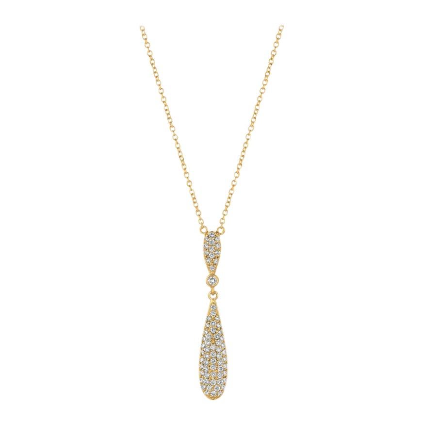 0.60 Carat Natural Diamond Drop Necklace 14k Yellow Gold G SI For Sale