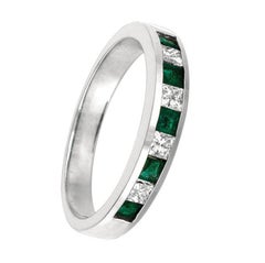 0.60 Carat Natural Diamond and Emerald Ring Band 14 Karat White Gold