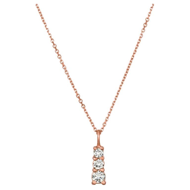 0.60 Carat Natural Diamond Necklace Pendant 14 Karat Rose Gold G SI Chain For Sale