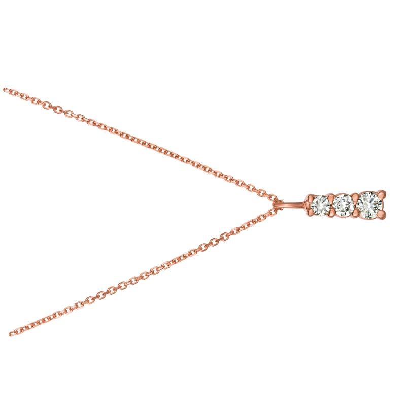 Round Cut 0.60 Carat Natural Diamond Necklace Pendant 14 Karat Rose Gold G SI Chain For Sale