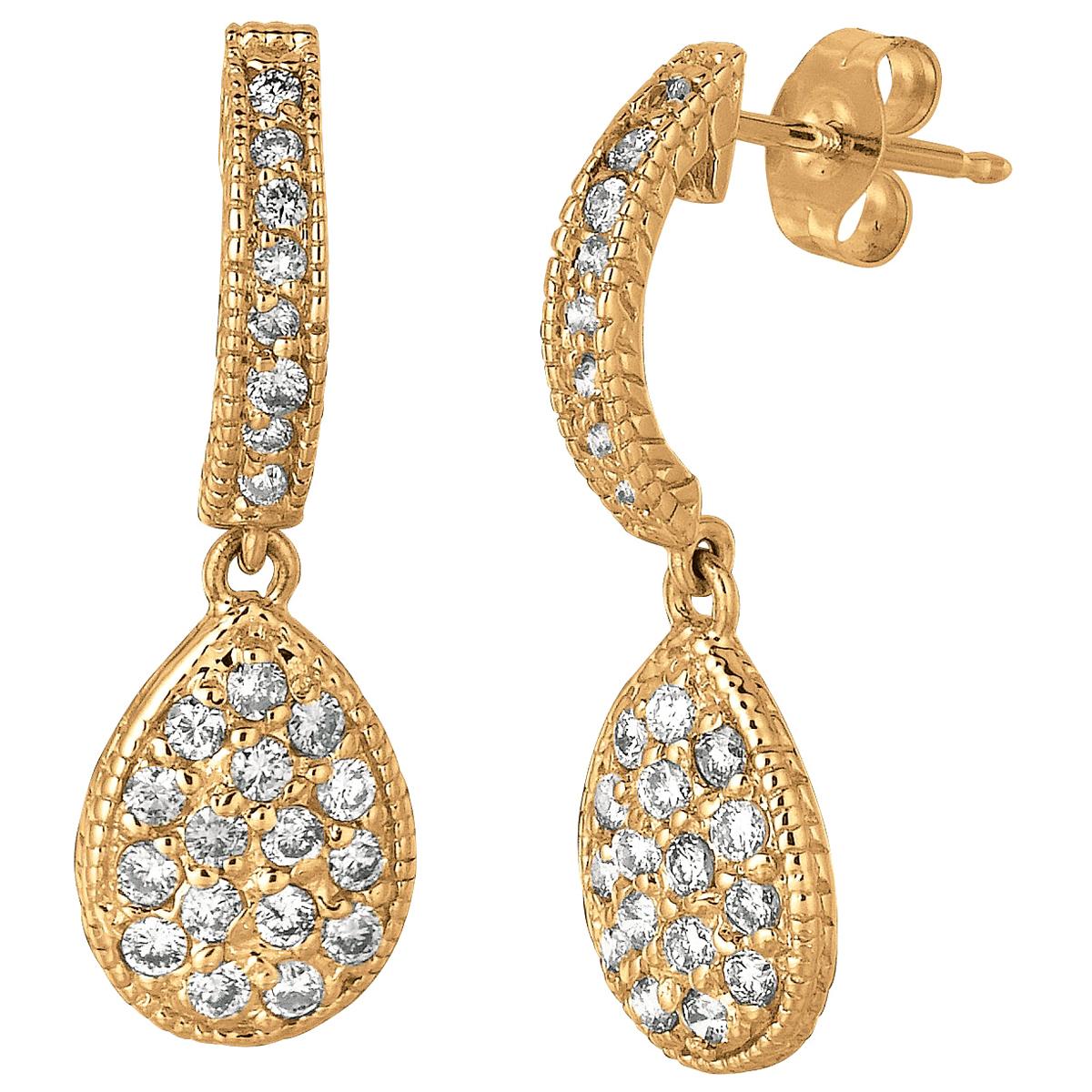 0.60 Carat Natural Diamond Pear Shape Drop Earrings G SI 14 Karat Yellow Gold