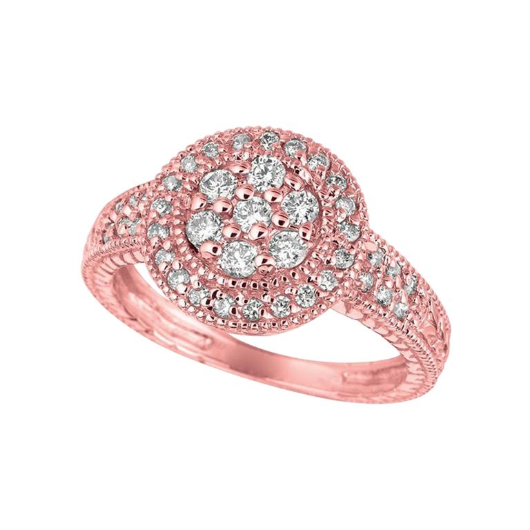 0,60 Quilates Anillo Diamante Natural Redondo Pavé Banda G SI Oro Rosa 14 Kilates